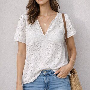 Banana Republic White Eyelet Blouse M